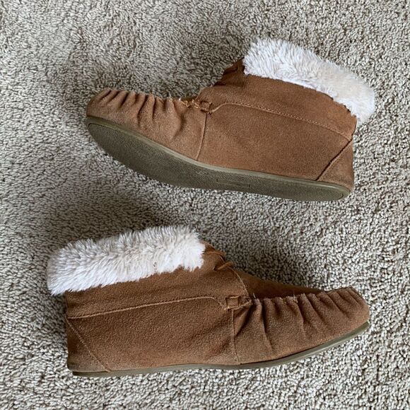 Chestnut brown suede Boots Chrissy moccasin Sherpa Faux Fur Bootie Size 8 - Picture 5 of 8